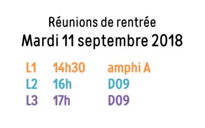 Réunions de pré-rentrée en Licence Cinéma-AV : mardi 11 septembre 2018