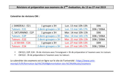 Ateliers de révisions et de préparation aux examens de seconde évaluation L1